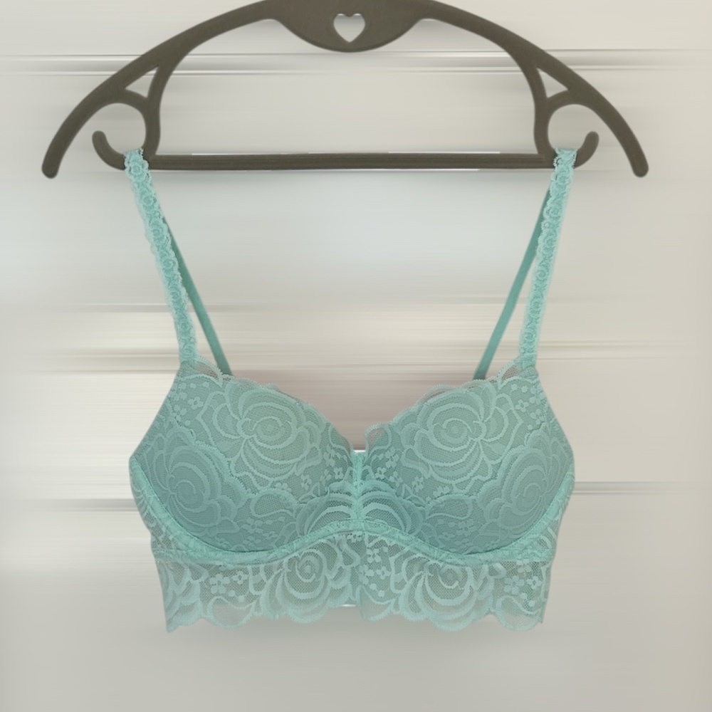 LIKE NEW Victoria's Secret PINK Padded Lace Bralette, S, Mint